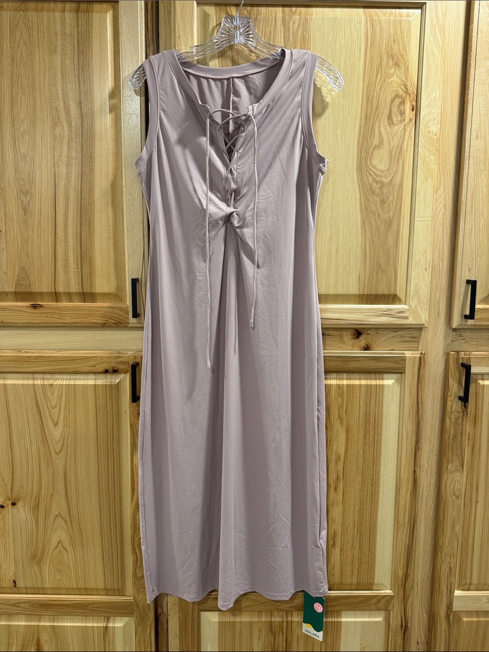 New! Halara Sz M Sleeveless Tie Front Casual Midi/Maxi Dress Light Dusty Mauve